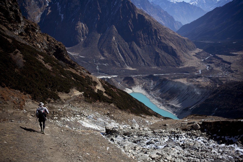 Running down off the trail up to Manaslu Base Camp checkpoint. I did not run up trail. I crawled. I got to the checkpoint. I cried. But I did run down. Happy days in mindbending, leg punishing places.