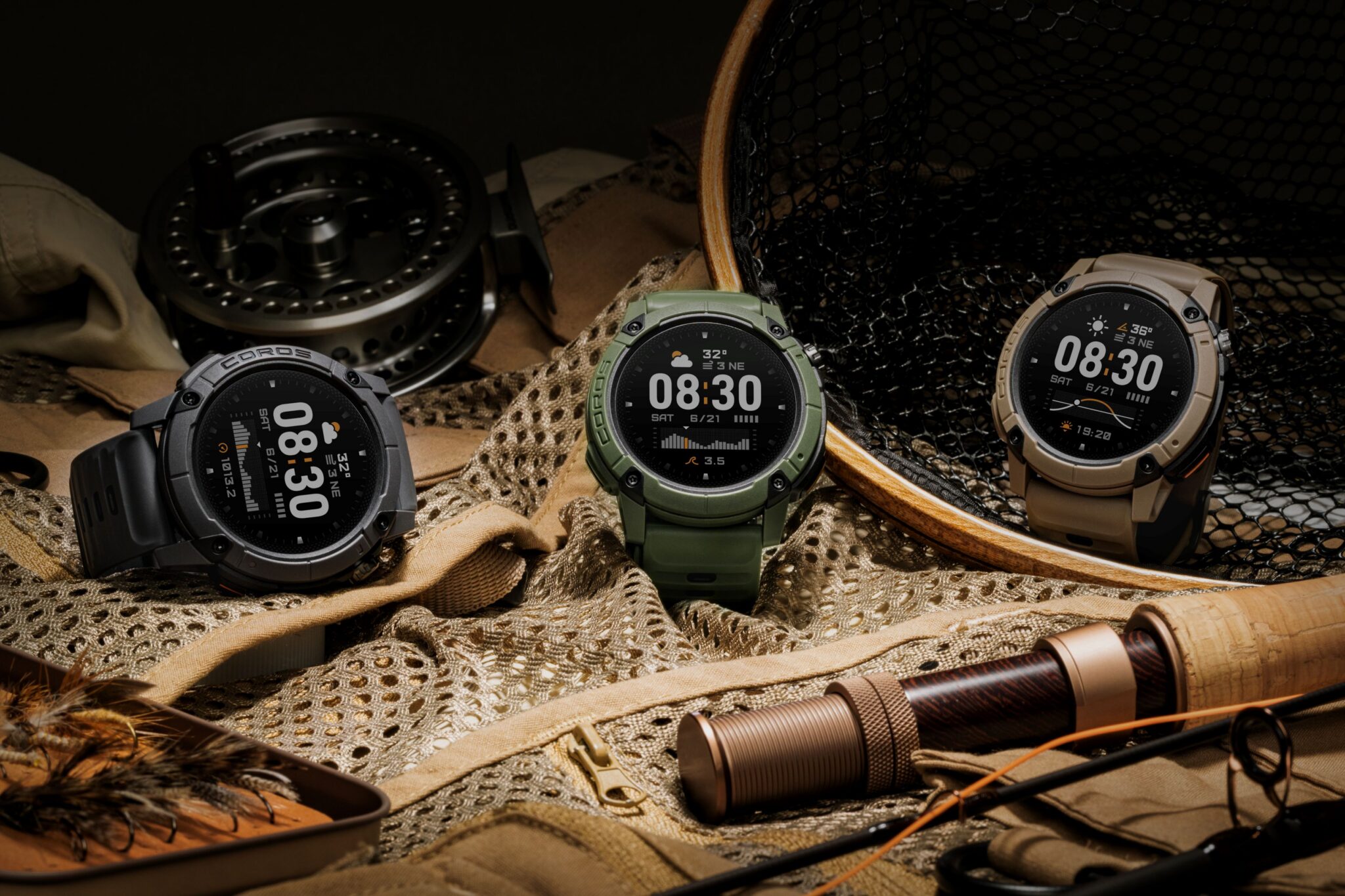 Coros Nomad GPS watch for trail running and adventure in green, brown and dark grey